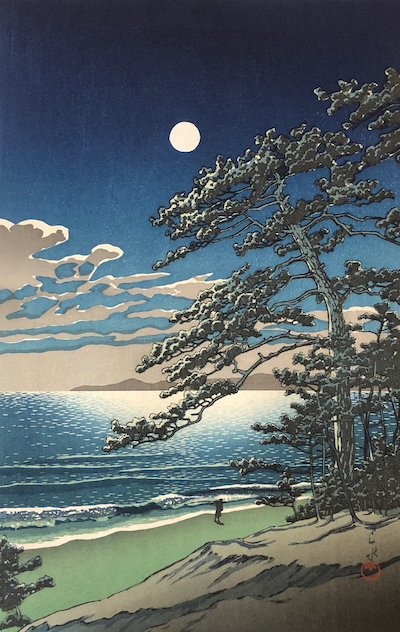 川瀬巴水 「春の月 二宮海岸」 | 土井版画 Official Site