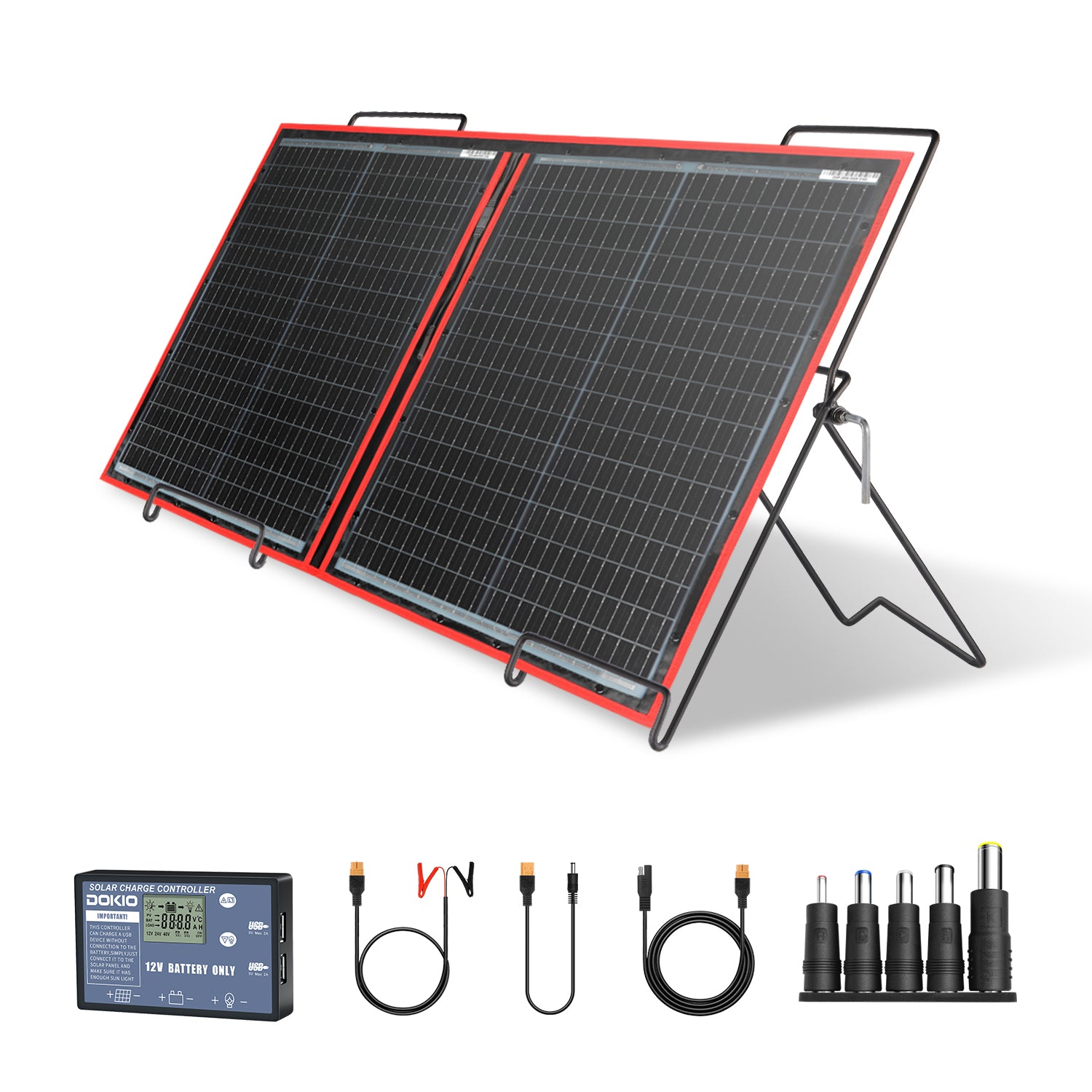 DOKIO 100W Portable Folding Solar Panel Kit for Camping, RV, Off