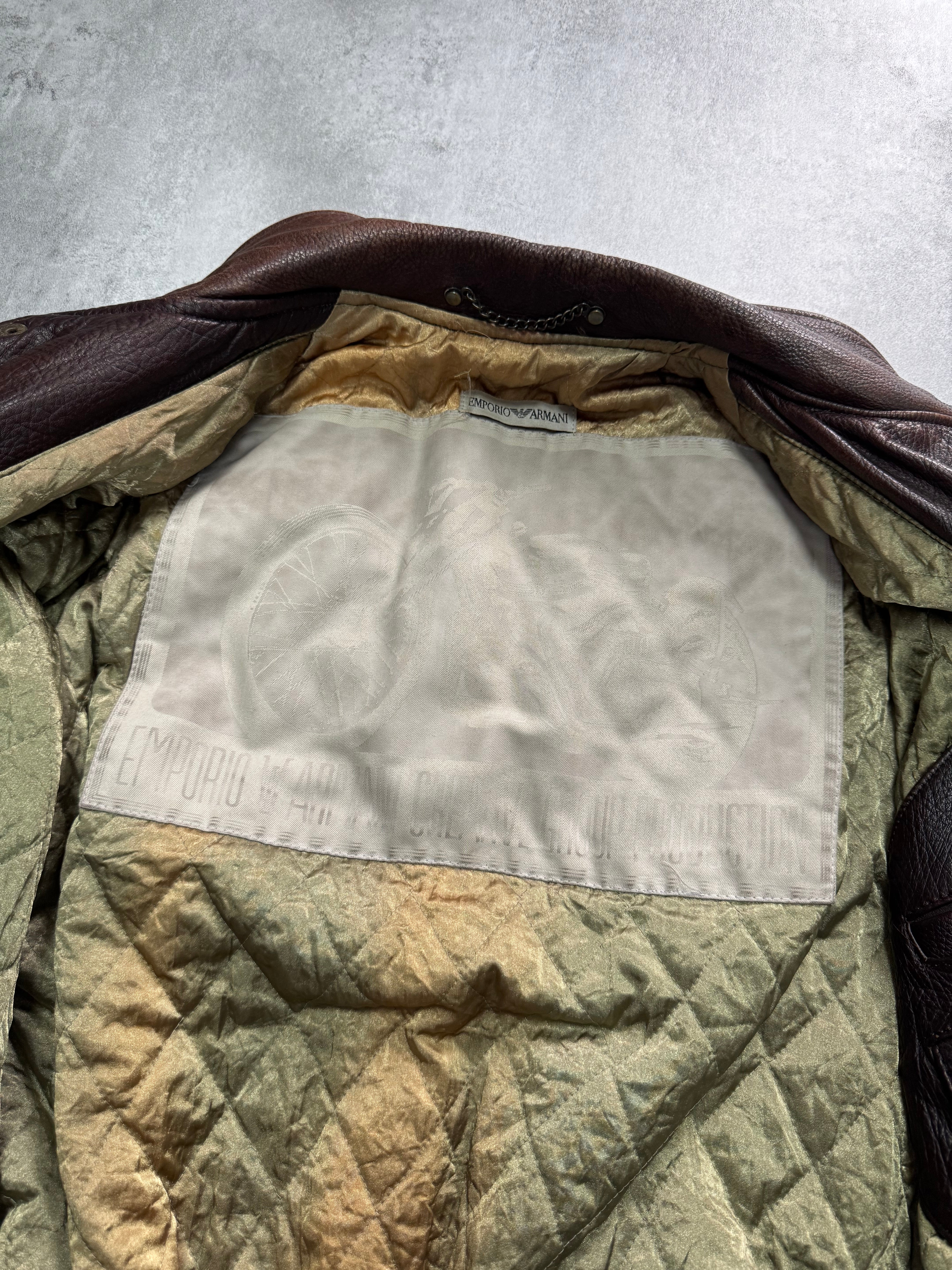 1990s Emporio Armani Brown Classic Bomber Leather Jacket (M