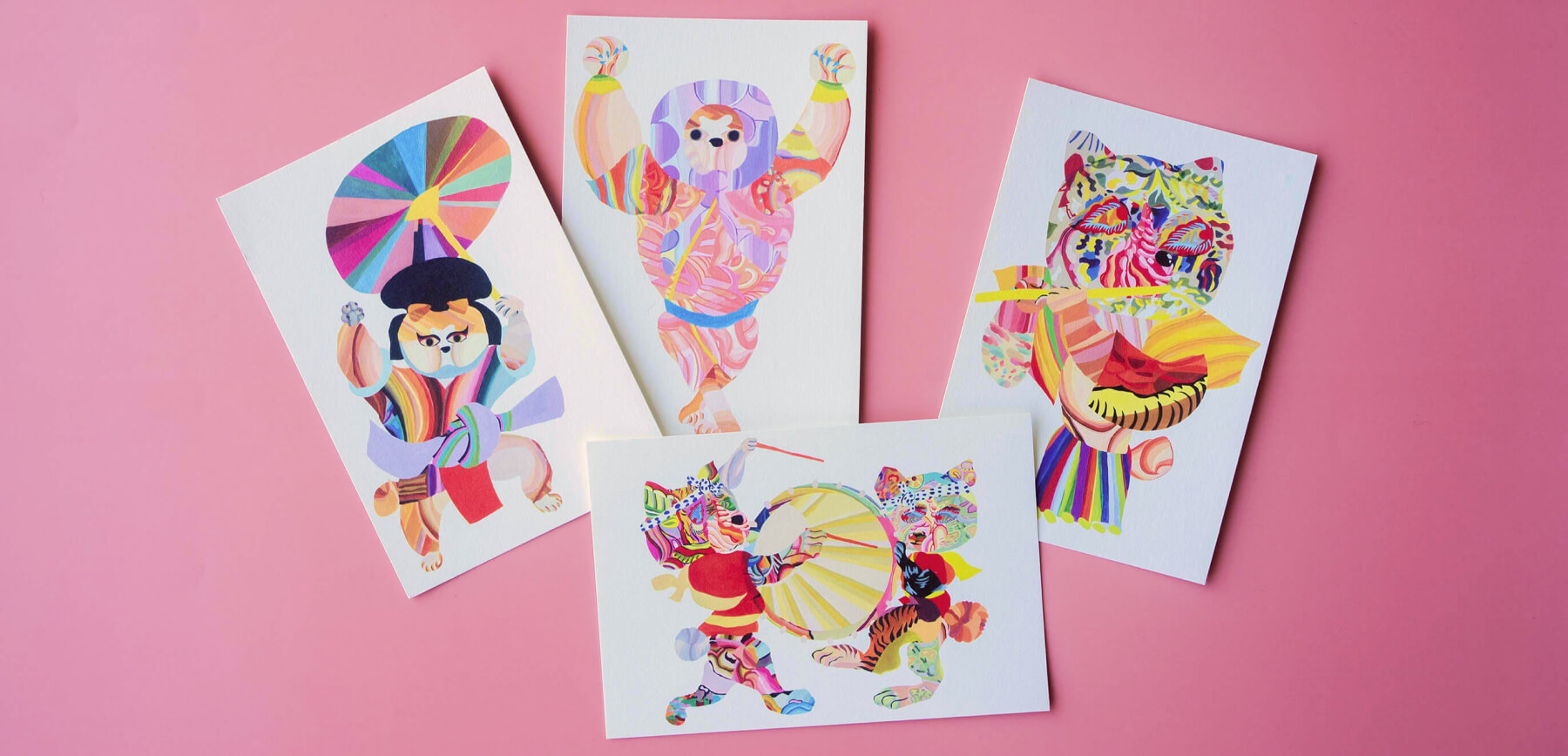 秋田犬ポストカード （4枚セット） - 秋田人形道祖神