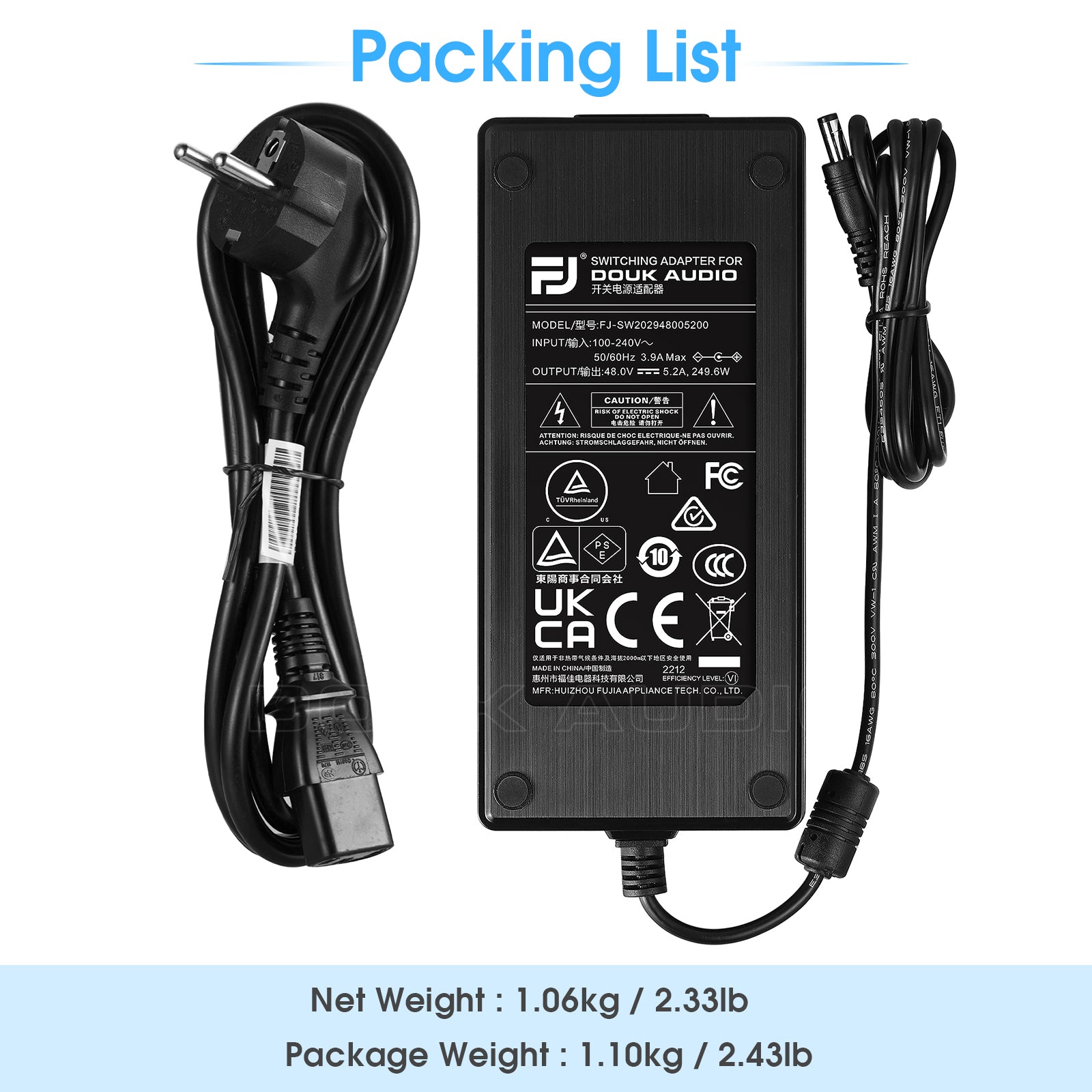 Douk Audio DC 19/24/32/36/48V Power Supply Adapter AC 100-240V Transfo