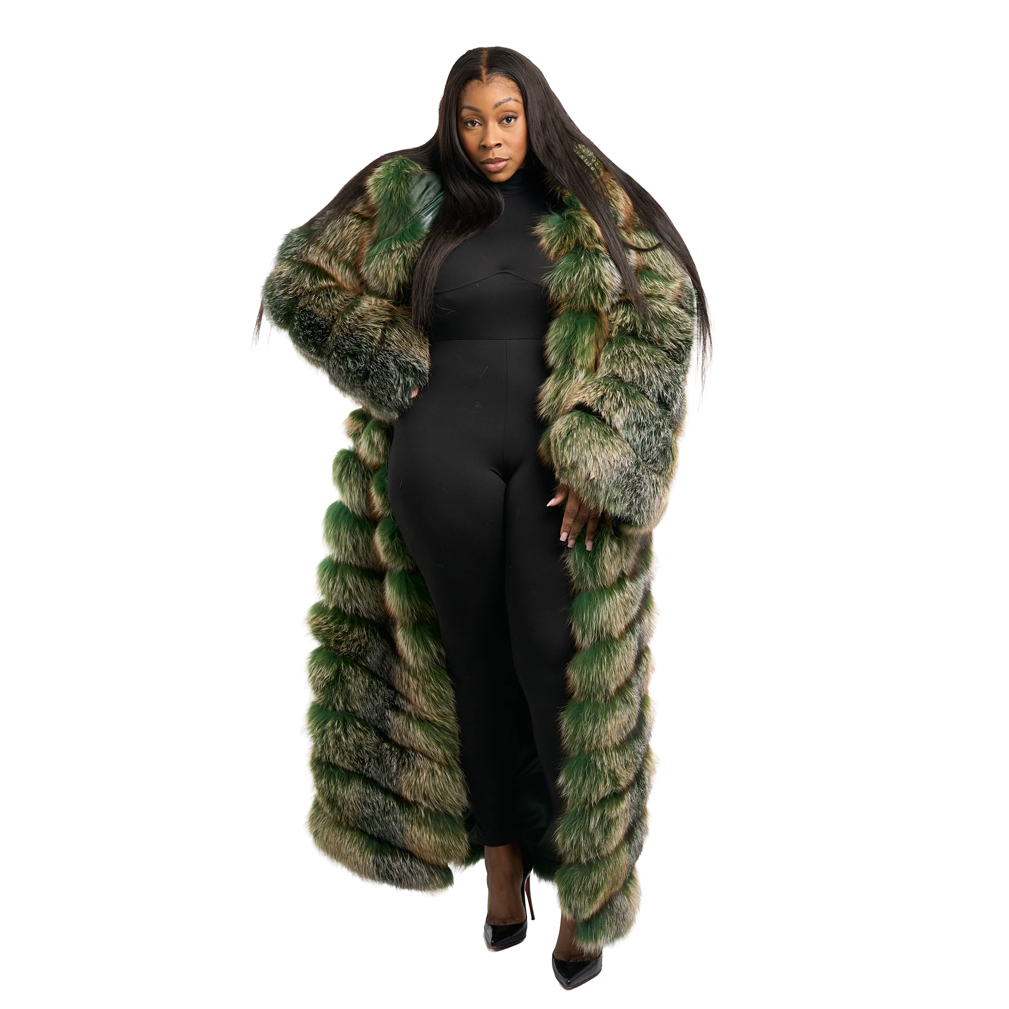 4 in 1 Fox Fur Coat With Removable Hood, Sleeves and Body