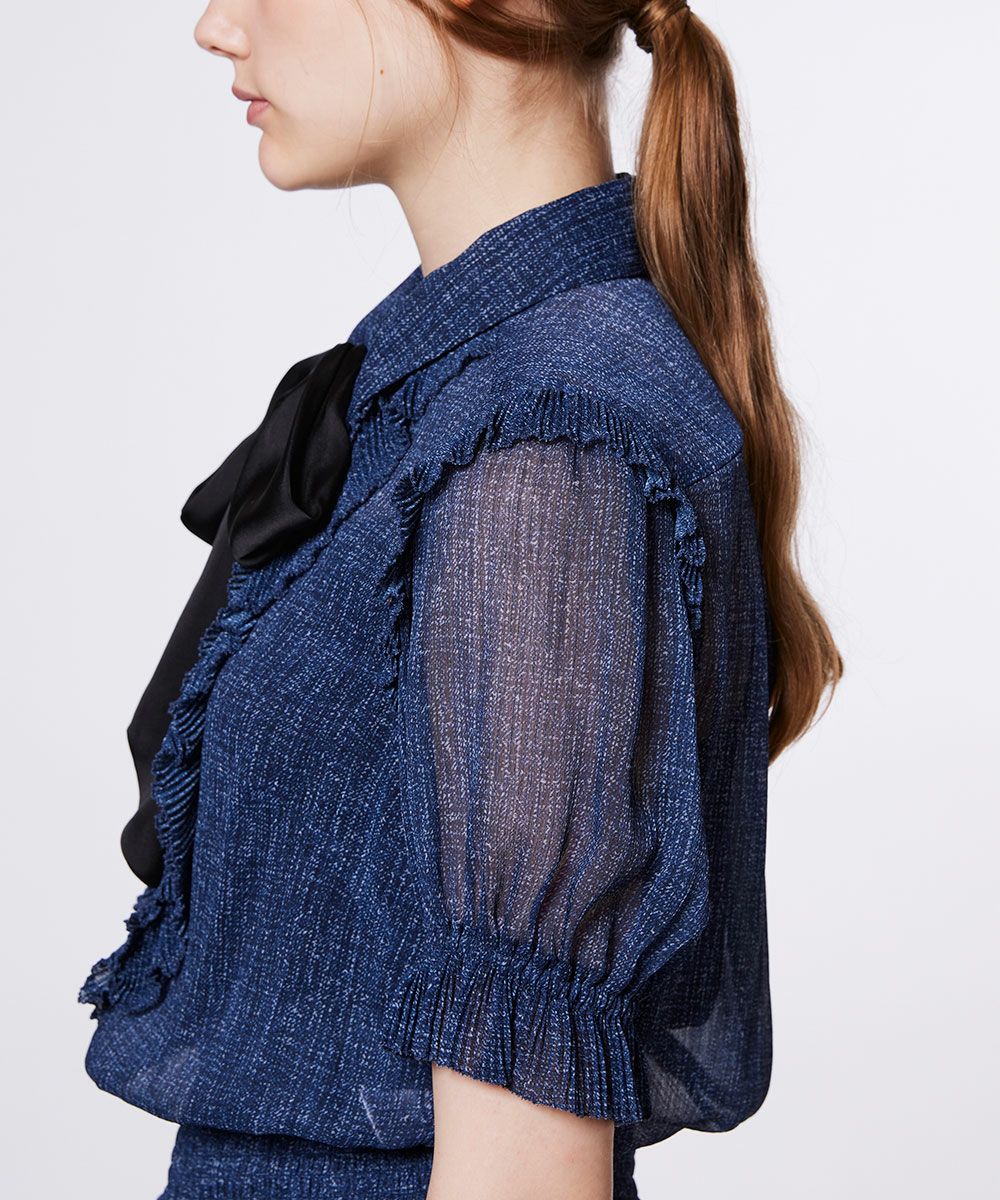DSC / デニムプリントシフォンブラウス TOPS Night STORE | ダブル