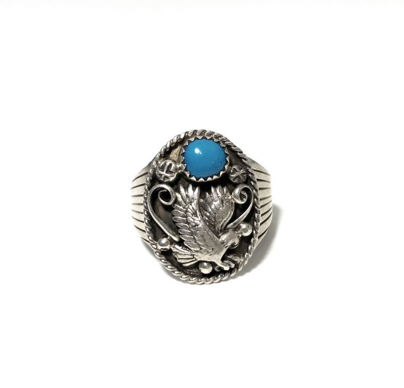 INDIAN JEWELRY NAVAJO族 RB作 TURQUOISE EAGLE RING SILVER/ナバホ族