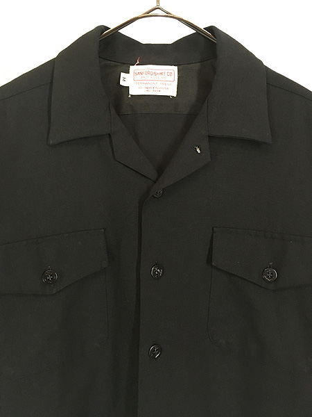 古着 60s SANFORD SHIRT CO 無地 ソリッド ブラック 開襟 半袖