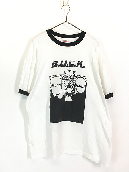 古着 90s USA製 B.U.C.K. コミック キャラクター リンガー Tシャツ XL