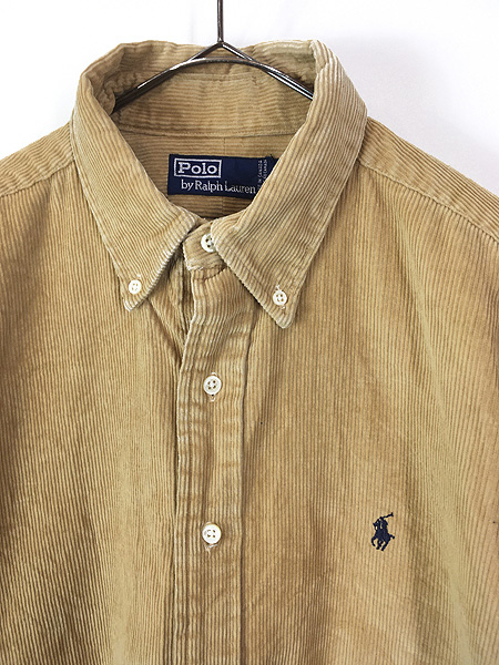 古着 90s Canada製 Polo Ralph Lauren ワンポイント ソリッド 太畝