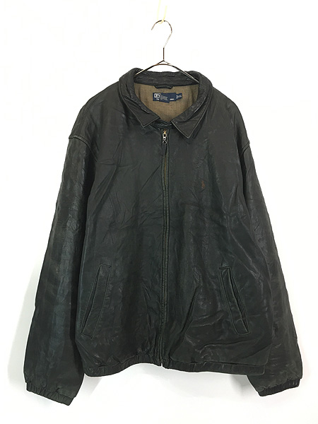 古着 90s Polo Ralph Lauren 裏地 チェック 本革 ブラック ラム レザー