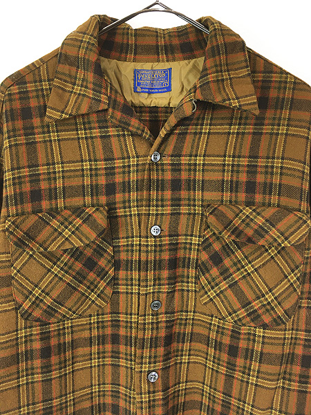 古着 60s USA製 Pendleton ブラウン チェック 開襟 ボックス ウール
