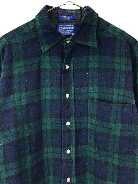 古着 90s USA製 Pendleton ブラックウォッチ チェック ウール シャツ L