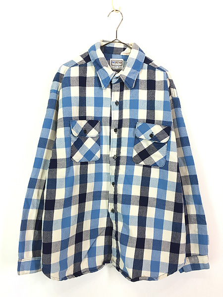 古着 80s USA製 FIVE BROTHER ブルー チェック ビッグサイズ ヘビー