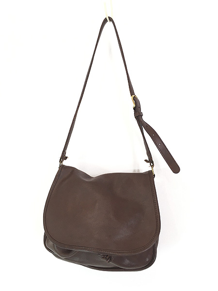 雑貨 古着 80s USA製 OLD COACH 本革 レザー フラップ 巾着風 内
