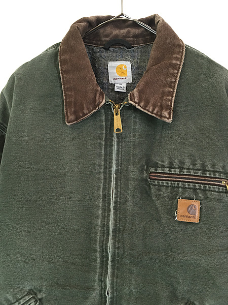 古着 90s Carhartt 裏地 チェック ブランケット MOS モスグリーン
