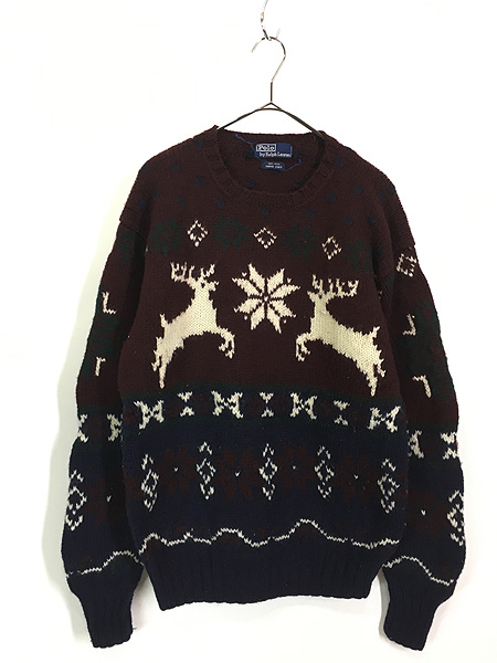 古着 Polo Ralph Lauren トナカイ ノルディック ウール ハンド ニット