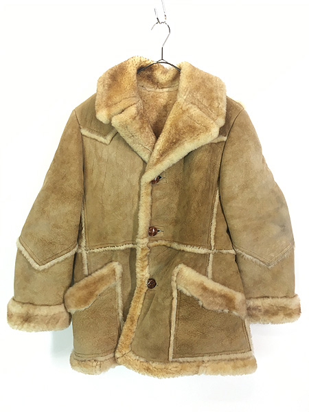 古着 70s Berman's 本革 ムートン シープスキン レザー パッチワーク