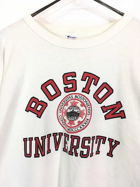 古着 80s USA製 Champion 「BOSTON」 3段 カレッジ 染込み プリント T