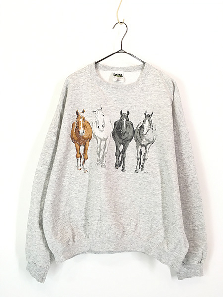 古着 90s USA製 馬 ウマ アニマル 両面 プリント スウェット