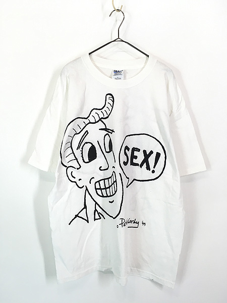 古着 90s Patrick McCurdy 「Sex! Beer!」 両面 アート エロ Tシャツ