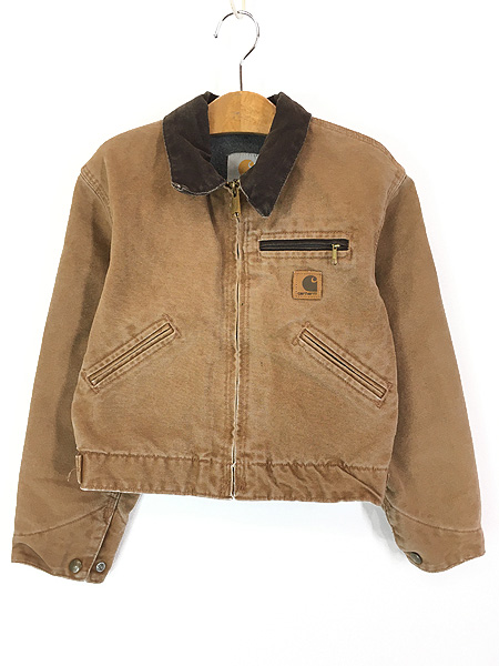 キッズ 古着 90s USA製 Carhartt 裏地フリース ブラウン ダック