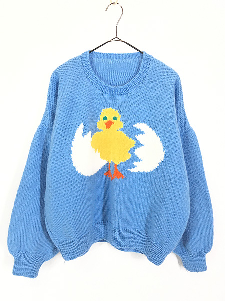 レディース 古着 80s ひよこ 鳥 たまご アニマル ウール ハンド ニット
