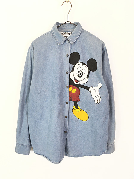 レディース 古着 90s USA製 Disney ミッキー プリント ダンガリー