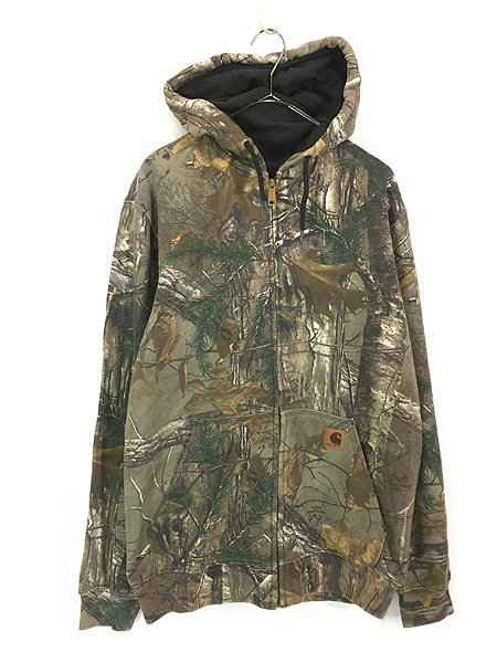 古着 Carhartt リアルツリー カモ 迷彩 スウェット ジップ パーカー S