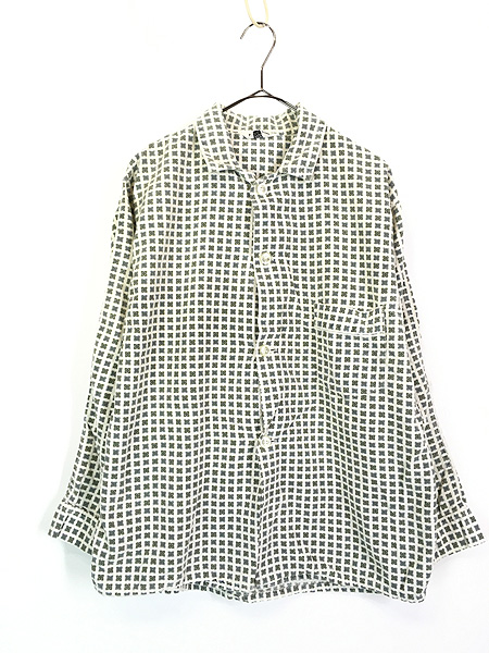 古着 60s Marlowe Nite Wear 小紋柄 総柄 開襟 ボックス フランネル