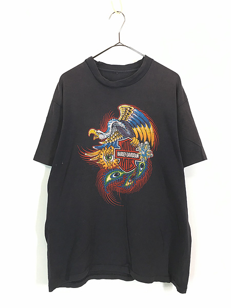 古着 90s HARLEY DAVIDSON イーグル 目 グラフィック アート Tシャツ L