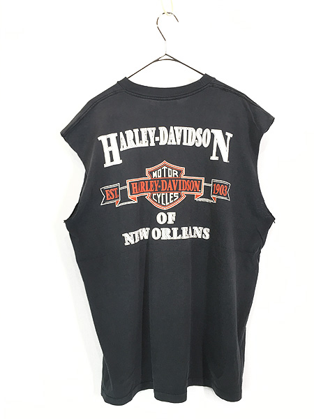 古着 90s USA製 HARLEY DAVIDSON シールド&バー バイク カットオフ