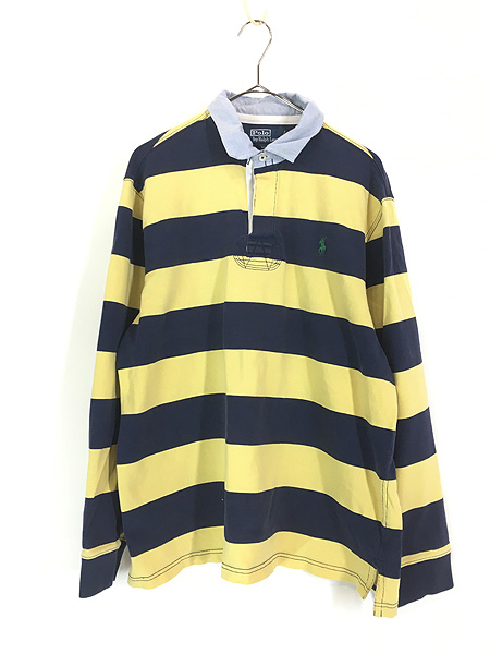 古着 Polo Ralph Lauren 紺×黄 ボーダー ラガー ラグビー シャツ XL