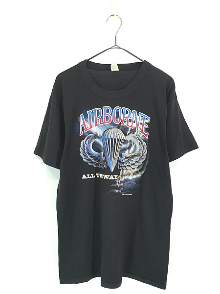 古着 80s USA製 AIRBORNE サンダー ミリタリー Tシャツ L【30off