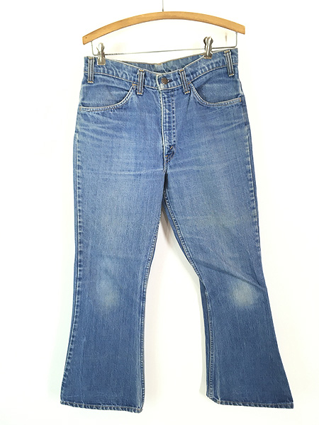 古着 70s Levi's 646-0217 ヒゲ 縦落ち ブルー デニム ベルボトム