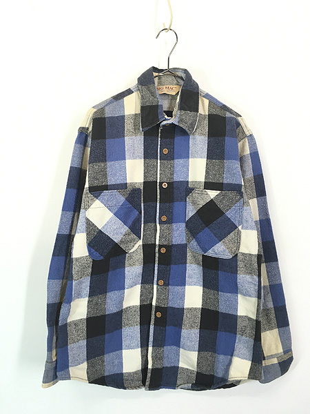 古着 90s USA製 BIG MAC ブラック×ブルー×ホワイト ブロック チェック