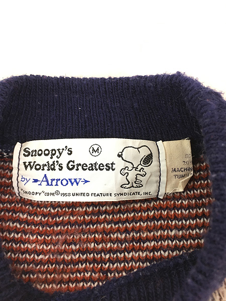 古着 70s Arrow Snoopy スヌーピー スキー アクリル ニット セーター M