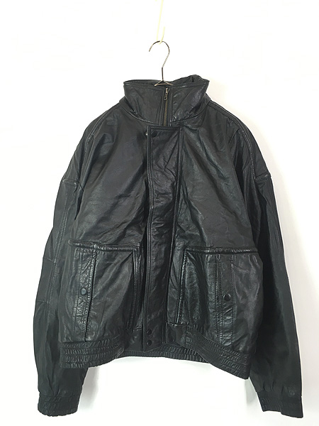 古着 90s Wilson 比翼 スタンドカラー 本革 レザー ジャケット ボア