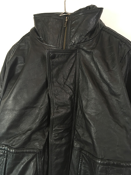 古着 90s Wilson 比翼 スタンドカラー 本革 レザー ジャケット ボア