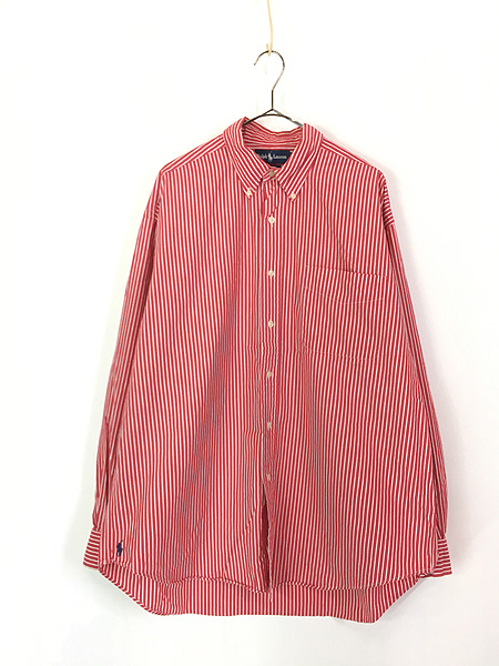 古着 90s Ralph Lauren 「BIG SHIRT」 裾ポニー 赤×白 ストライプ