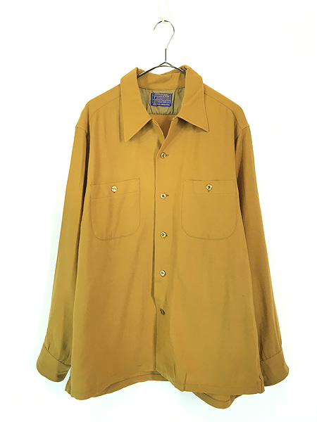古着 60-70s Pendleton 無地 ソリッド 開襟 ボックス ウール シャツ