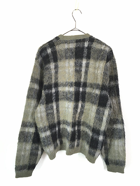 古着 60s ブラック チェック パターン モヘア ルック シャギー