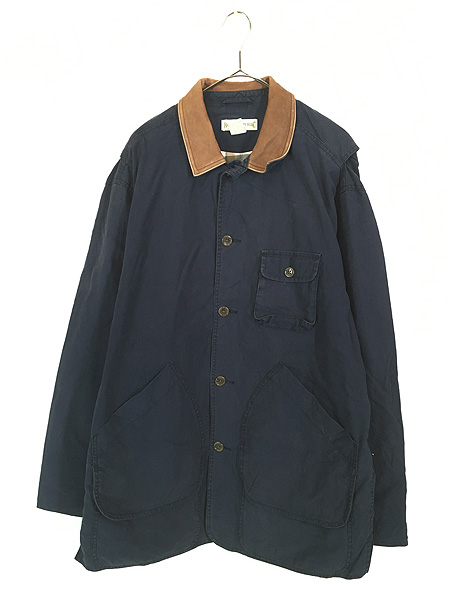 古着 90s BANANA REPUBLIC 本革 レザー襟 コットン キャンバス