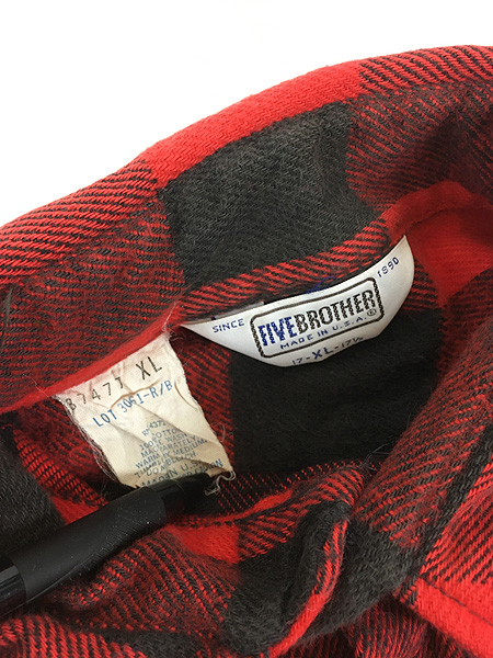 古着 80s USA製 FIVE BROTHER レッド×ブラック ブロック チェック