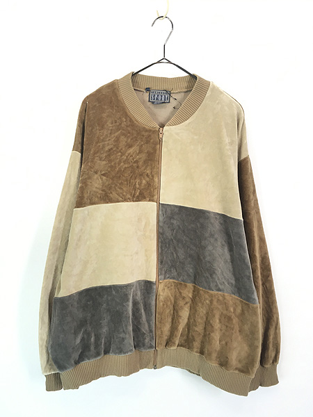 古着 90s SANSABELT SPORT カラー ブロッキング 光沢 ベロア