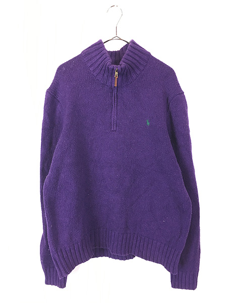 古着 Polo Ralph Lauren ワンポイント ハーフジップ コットン ニット