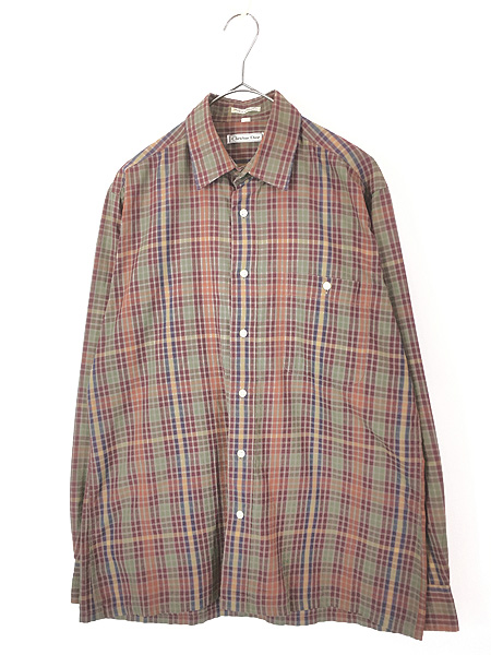 古着 80s Christian Dior ワンポイント ストライプ シアー ボックス