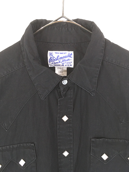 古着 80s USA製 Rockmount 菱形ボタン ブラック コットン サテン