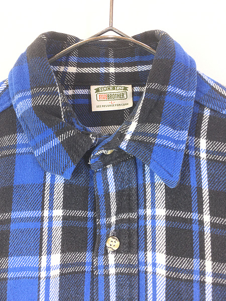古着 90s FIVE BROTHER ブルー × ブラック × ホワイト バッファロー
