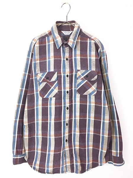 古着 80s USA製 FIVE BROTHER 好配色 パープル チェック ヘビー
