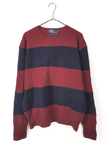 古着 90s Polo Ralph Lauren ワインレッド×ネイビー 太ピッチ ワイド