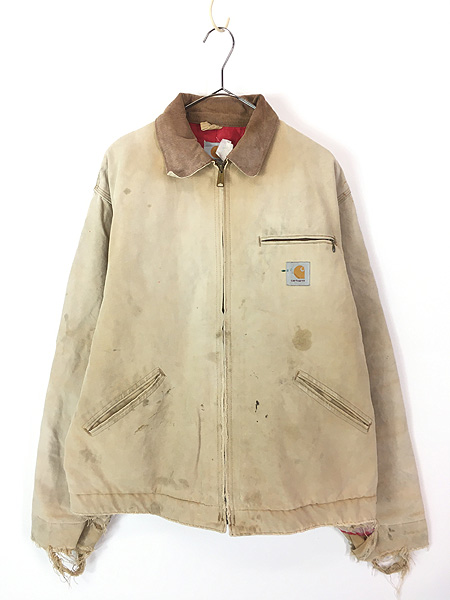 古着 80s- Carhartt レッド キルティング ライナー ダメージ&フェード
