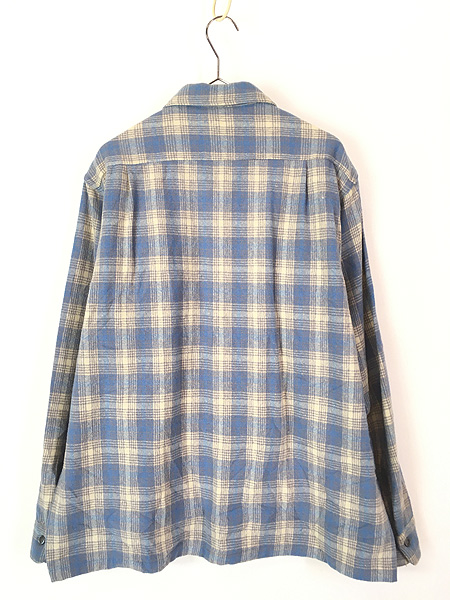 古着 60s Sears PILGRIM 好配色 ブルー チェック 開襟 ボックス ウール